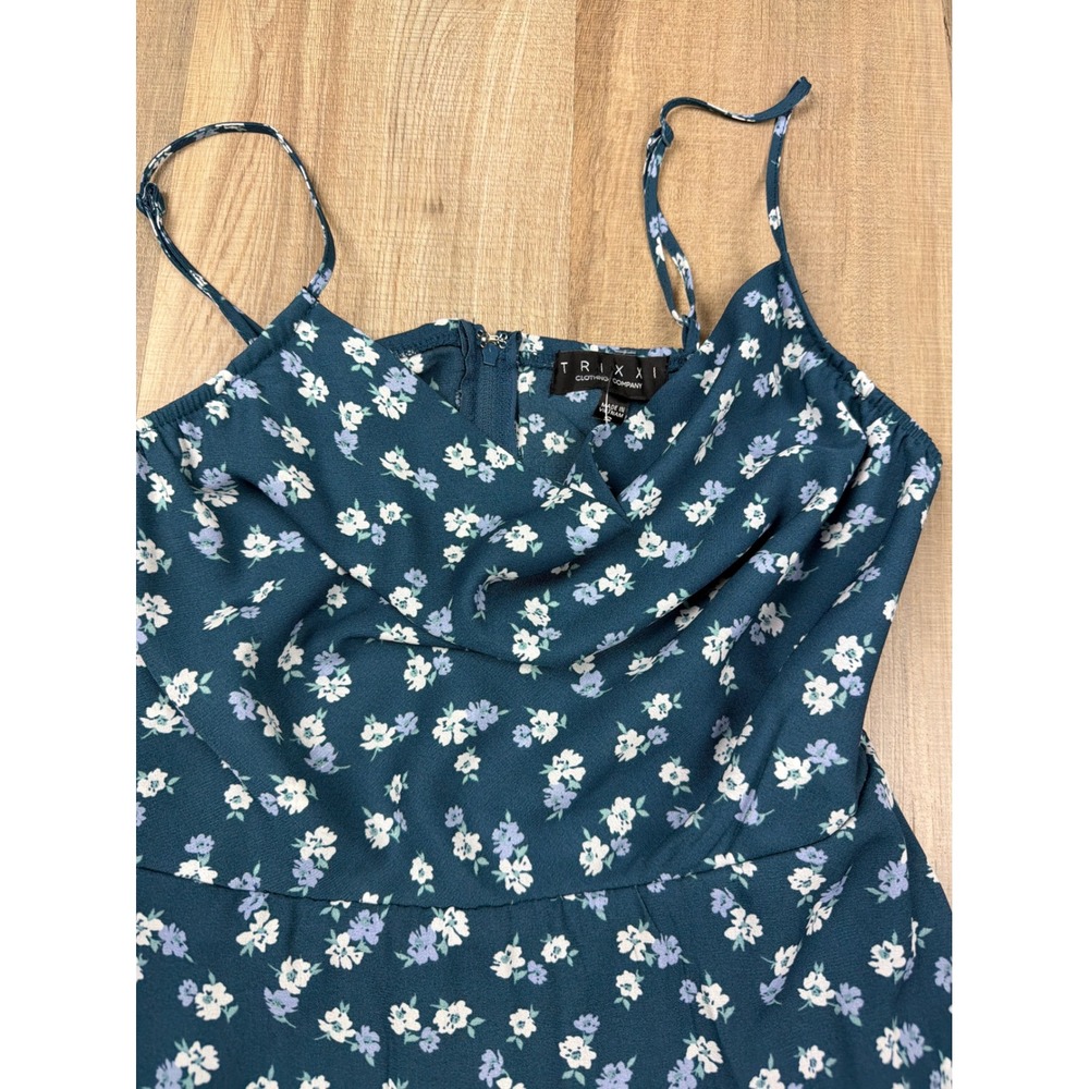 Trixxi Francesca's Teal Floral Cowl Neck Mini Dress Small NWT 26V837FEHI - Picture 2 of 9
